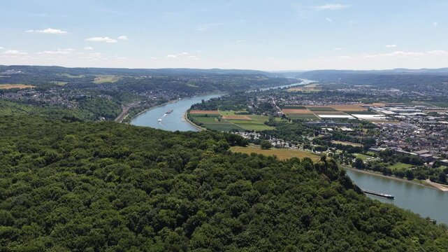 Ludendorff Bridge, WW2 icon, Remagen bridge, rhine river. Aerial video. World war 2 memorial and museum.