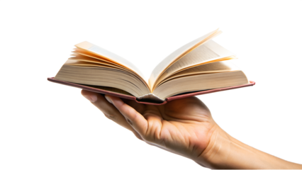 An open book held in a hand isolated on transparent background