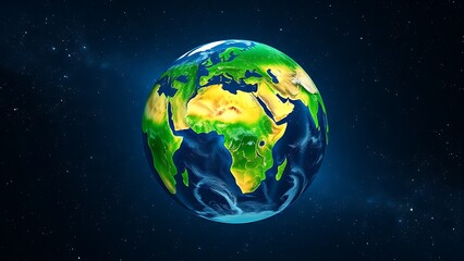 Fototapeta premium Earth globe floating in starry space, highlighting vibrant continents in a cosmic setting.