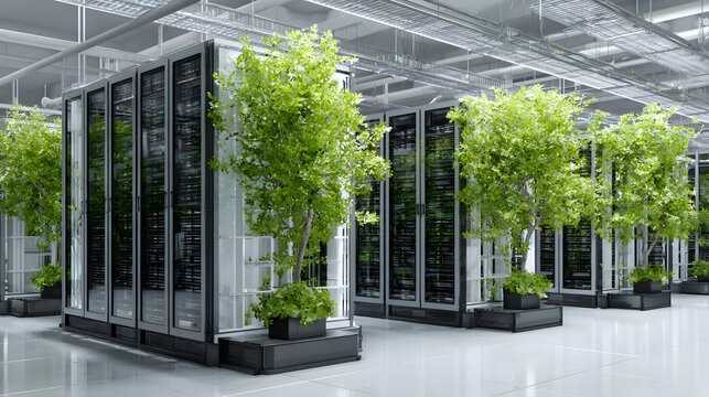 green it - plants around a server indicating eco-friendly data centers