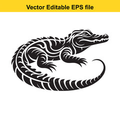 Obraz premium Stylized Alligator Illustration Reptile Artwork Black and White Design Aquatic Predator Wildlife Theme Vector Drawing Decorative Print