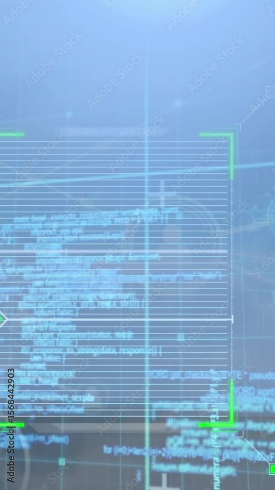 Poster animation of scope scanning over network of profile icons and data processing against blue sky