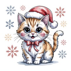 Merry Christmas greeting card with cate