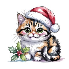 Merry Christmas greeting card with cate