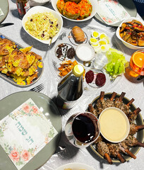 Passover Seder Table Setting with Traditional Dishes