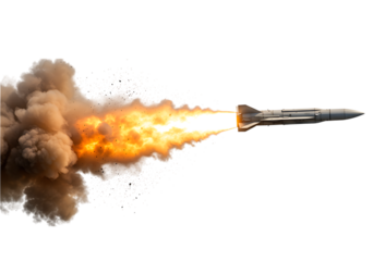 Missile Launch Fiery Exhaust Smoke Trail isolated on a transparent background rocket
