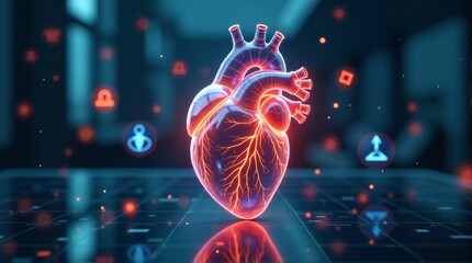Neon hologram heart red and blue colors