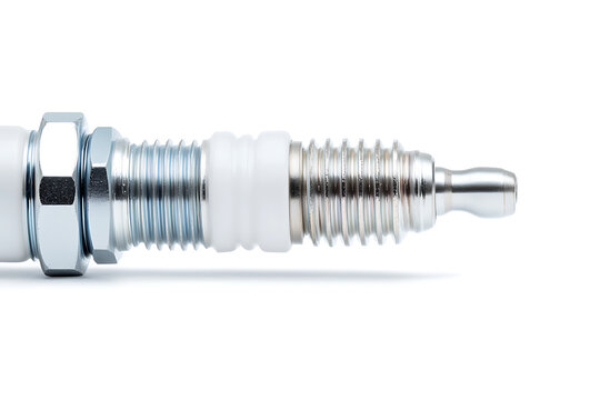 Close-up of a spark plug, essential for internal combustion engines, showcasing its metallic construction and design for ignition and vehicle maintenance.