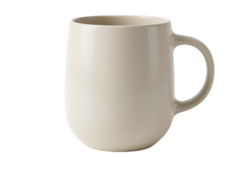 Off White Ceramic Coffee Mug with Rounded Shape isolated on a transparent background