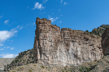 Castle Gate high sandstone rock formation on the Price River that looks like a giant gate at the narrow section of Price Canyon, Carbon County, Utah, USA