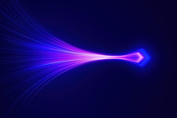 Abstract glowing blue and purple light streaks converge on a geometric shape against a dark background