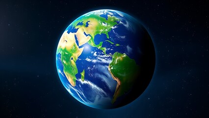 Naklejka premium A vibrant green Earth globe floating among stars in a cosmic setting.