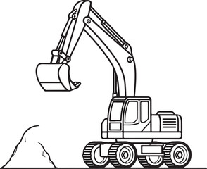 Naklejka premium Excavator digging dirt pile construction machine