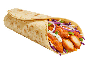 Spicy Chicken Wrap with Red Cabbage and Creamy Sauce isolated on a transparent background