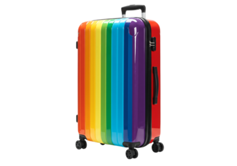 Rainbow Striped Hard Shell Suitcase Luggage Travel Bag isolated on a transparent background