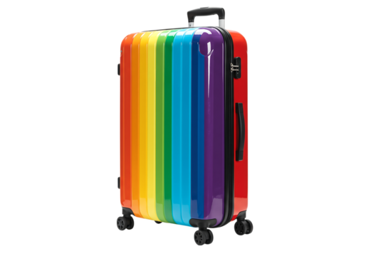 Rainbow Striped Hard Shell Suitcase Luggage Travel Bag isolated on a transparent background - Powered by Adobe