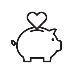 Cute piggy bank with heart symbol for saving money concept