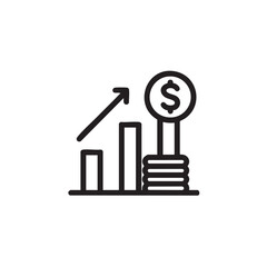 Financial growth metrics with ascending bar chart and dollar symbol