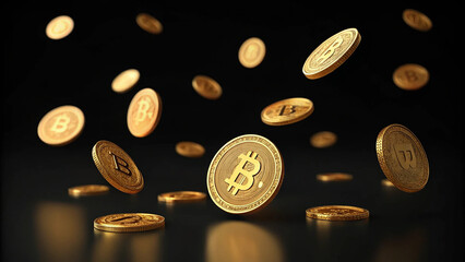 golden coins falling in slow motion