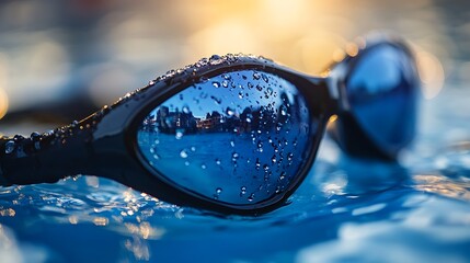 Wet Swim Goggles with Poolside Sunset.