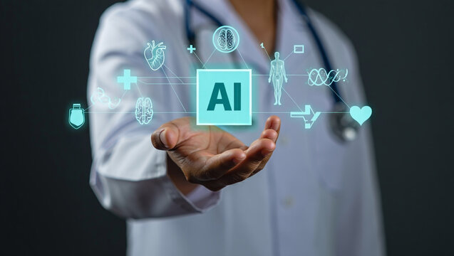 Doctor presenting artificial intelligence medical data