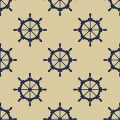 Hand drawn seamless pattern with ship helm silhouettes. Vintage color palette. Background for print, wallpaper and textile. Marine backdrop