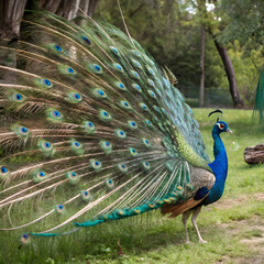 peacock displaying feathers in full bloom