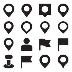 Various map location icons are isolated on white background