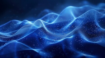 Abstract, blue wave pattern with blurred, sparkling highlights