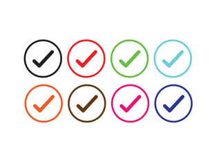 Eight checkmarks in colored circles on white background