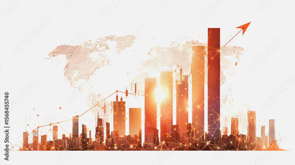 Wall mural abstract technology white background. earth network with glowing nodes and net lines business connec