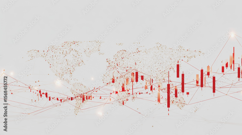 Wall mural abstract technology white background. earth network with glowing nodes and net lines business connec