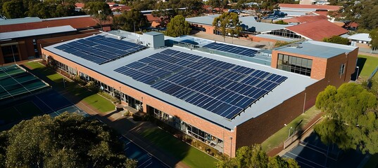 Solar panels installed on school rooftop to promote clean energy and environmental awareness among students.