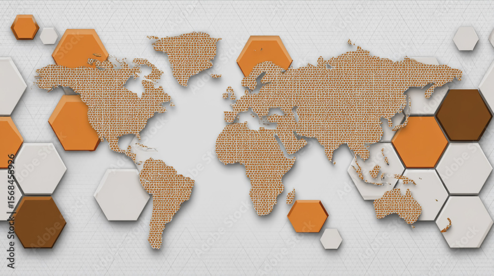 Wall mural abstract technology white background. earth network with glowing nodes and net lines business connec