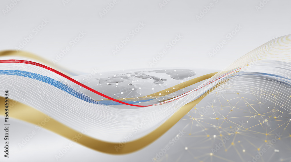 Wall mural abstract technology white background. earth network with glowing nodes and net lines business connec