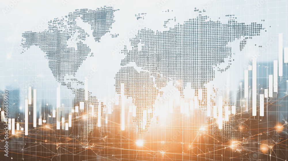 Wall mural abstract technology white background. earth network with glowing nodes and net lines business connec