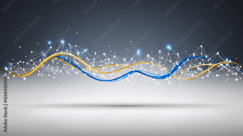 Wall mural abstract technology white background. earth network with glowing nodes and net lines business connec