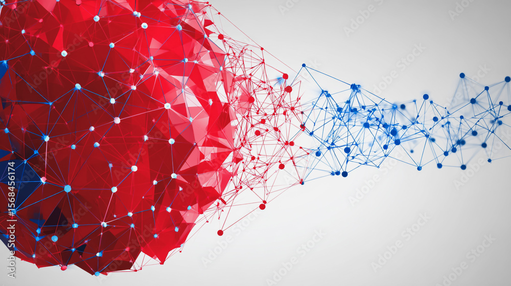 Wall mural abstract technology white background. earth network with glowing nodes and net lines business connec