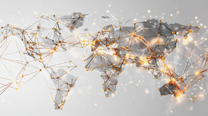 Abstract technology white background. Earth network with glowing nodes and net lines business connection of lines from nodes It is connected to endless nodes and represents the innovation of communica