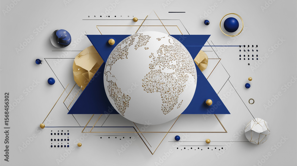 Wall mural abstract technology white background. earth network with glowing nodes and net lines business connec