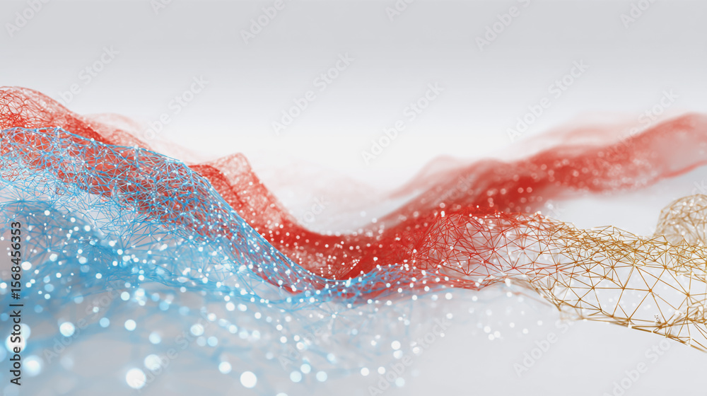 Wall mural abstract technology white background. earth network with glowing nodes and net lines business connec