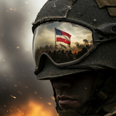 Flag Reflected in a Soldier’s Helmet
