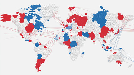 Obraz premium Abstract technology white background. Earth network with glowing nodes and net lines business connection of lines from nodes It is connected to endless nodes and represents the innovation of communica