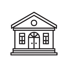 Simple line drawing of a traditional house with windows and door