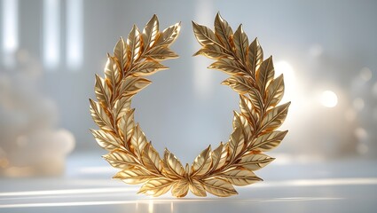 Elegant Solid Gold Sports Laurel Crown in Pristine White Studio, sports branding, event posters, award ceremony visuals, celebrating achievement and excellence; success-themed content