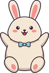 Obraz premium Cute bunny with blue bowtie smiling cheerful vector illustration for children and baby design projects