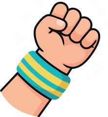 Cartoon style clenched fist with striped wristband vector illustration graphic design 