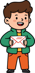 Fototapeta premium Boy holding envelope smiling happy casual clothing cartoon vector illustration