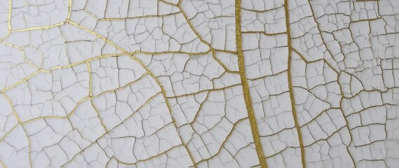 Golden Veined Leaf: A Crackled White and Gold Masterpiece - Powered by Adobe