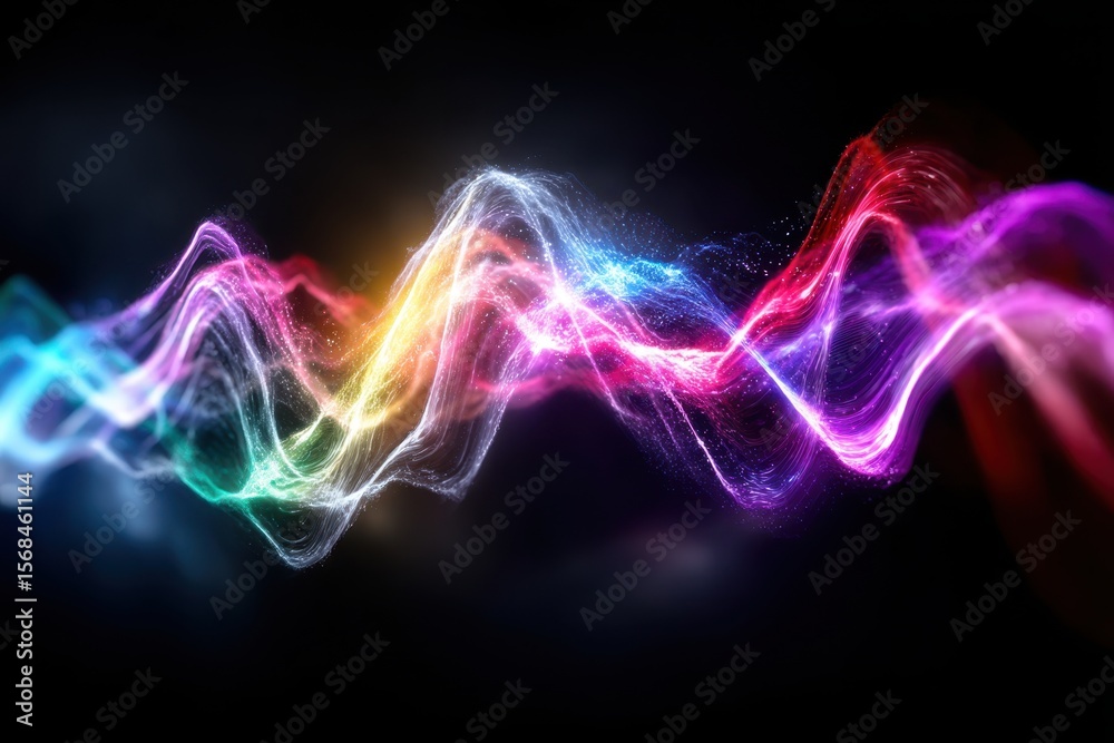 Poster colorful wave patterns create a vibrant visual display in dynamic motion in the dark